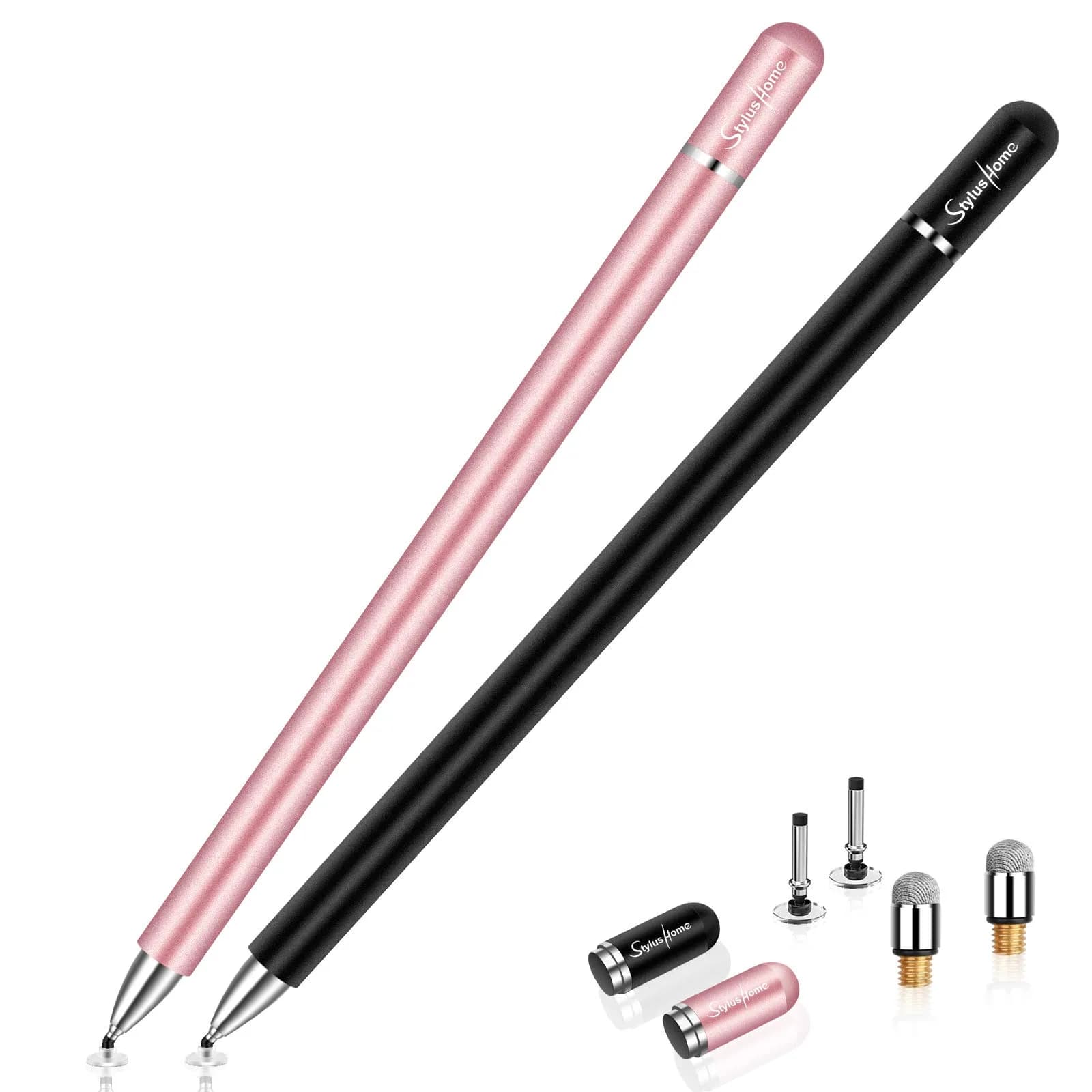 STYLUSHOME Dual-Tip Stylus Pen for Touchscreen Devices 16.2 cm (6.38 inches) | High Precision Disc & Fiber Tip — Black,Rose Gold