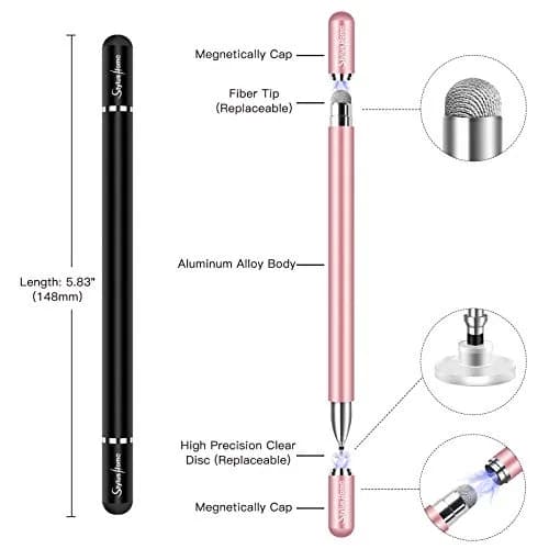 STYLUSHOME Universal Stylus Pen for iPad iPhone Android, 2 Pcs Stylus Pens with Disc & Fiber Tips (Black/Rose Gold) thumbnail 2