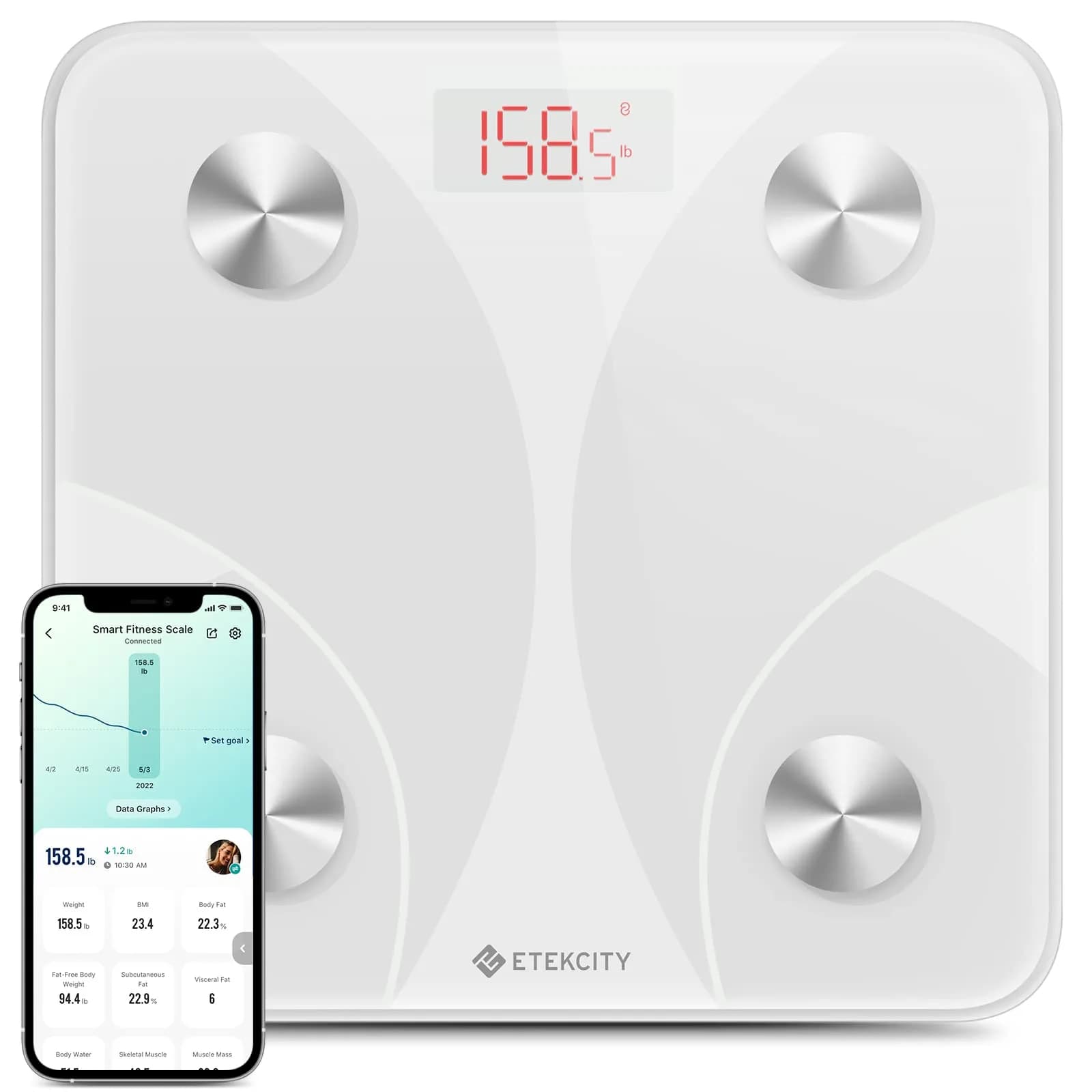 Etekcity Smart Scale for Body Weight, BMI, Body Fat, Bluetooth, Blue | Weigh Scale — White