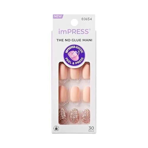imPRESS Evanesce No Glue Mani Press On Nails, Short Oval, Beige, 30 Nails | Professional Gel Manicure in Minutes thumbnail 1