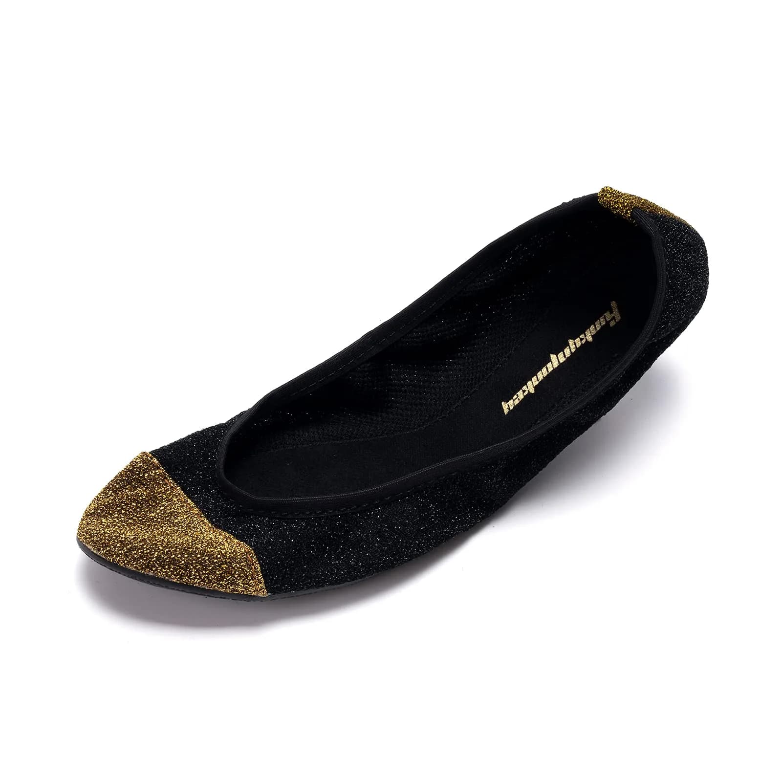 FUNKYMONKEY Foldable Ballet Flats for Women Black/Gold | Elegant, Portable & Comfortable — Black/Gold