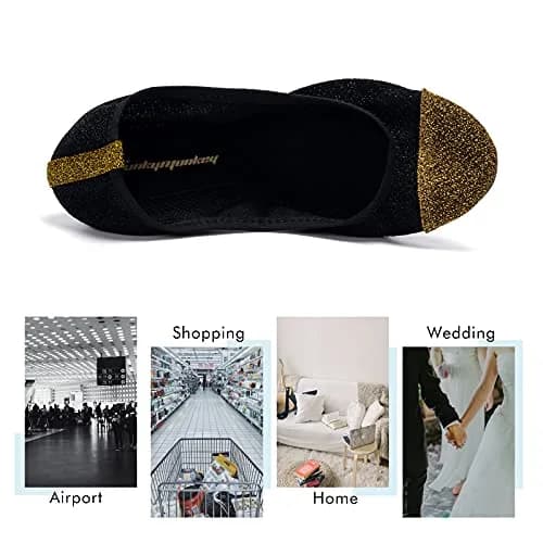 FUNKYMONKEY Foldable Ballet Flats for Women Black/Gold | Elegant, Portable & Comfortable thumbnail 4