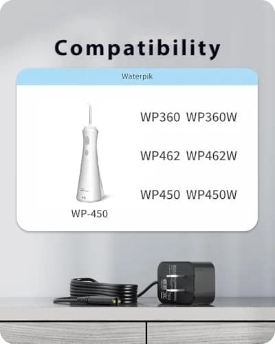 vhbw 3V Charger for Waterpik WP360 WP450 WP462 Cordless Water Flosser | 1.8M Cord, 100-240V Input thumbnail 4