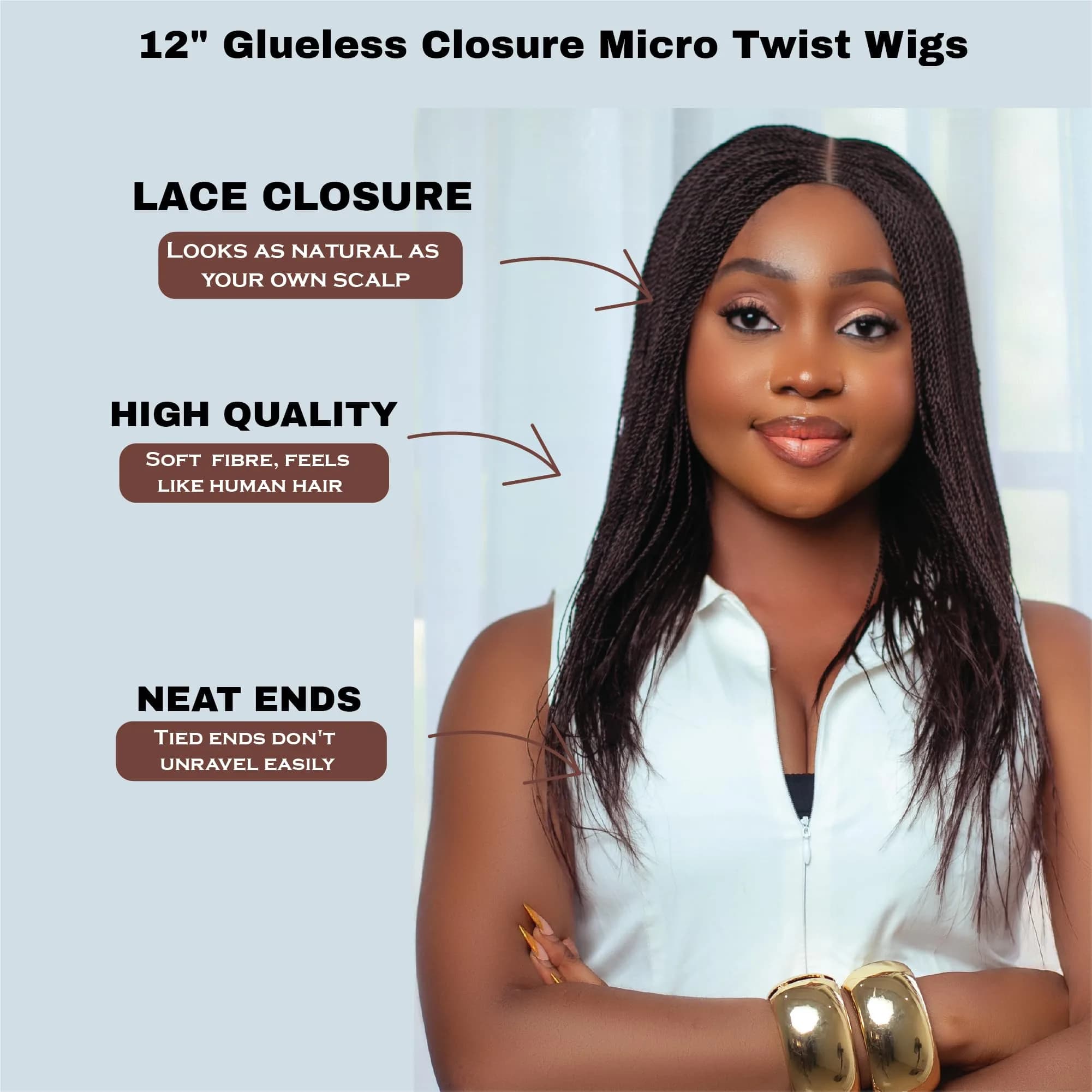 Wow Braids Twisted Wigs 12 Inch Micro Twist Synthetic Wig for Black Women thumbnail 2
