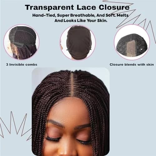 Wow Braids Micro Twist Wigs, 12 Inch Synthetic Braided Wig for Black Women | Natural Look & Easy Style thumbnail 3