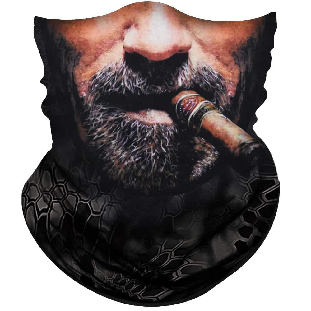 Obacle Skull Face Mask Half - Beard Men With Cigar Design for Dust, Wind, UV Protection
