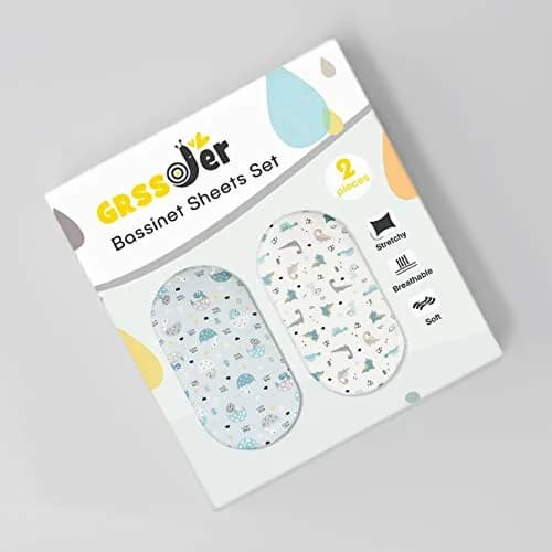GRSSDER Fitted Bassinet Sheet Set 2 Pack | Ultra Soft Jersey Knit for Baby Cradle & Moses Basket thumbnail 2