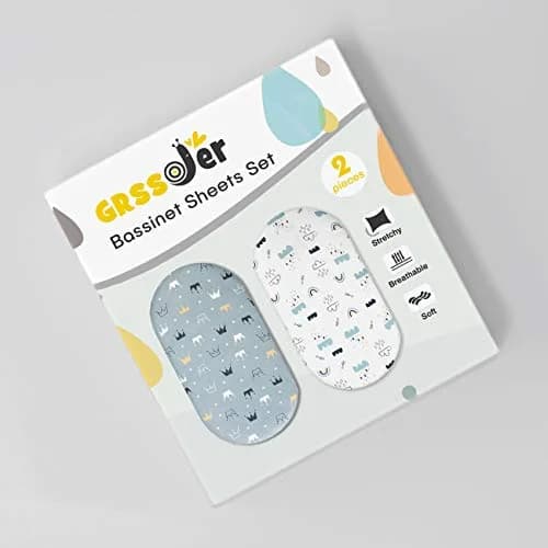 GRSSDER Fitted Bassinet Sheet Set 2 Pack | Ultra Soft Jersey Knit for Rectangle, Oval, Hourglass Bassinet Mattress thumbnail 2