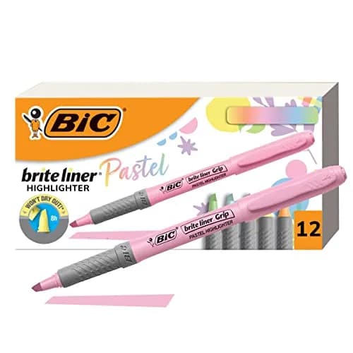 BIC Brite Liner Grip Pastel Highlighter Set, Chisel Tip, 12 Count (Pack of 18) | Smooth Ink Flow for Bullet Journaling thumbnail 1