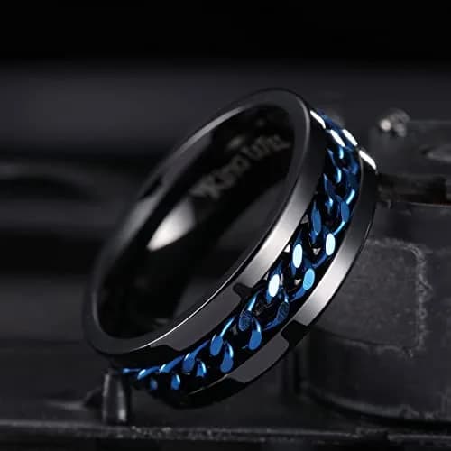 King Will Stainless Steel Fidget Ring 8mm Blue Chain Spin Size 6 | Anxiety Relief Ring with 360° Rotating Chain thumbnail 2