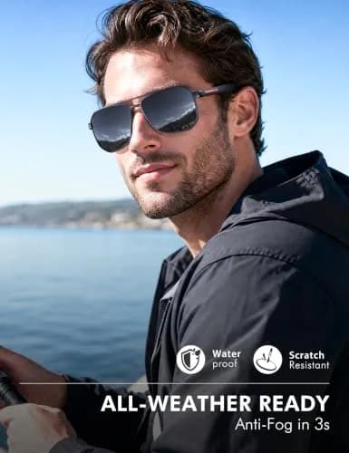 Luenx Aviator Polarized Sunglasses for Men: Square UV400 Driving | Large Frame, Black Lens, Polarized thumbnail 6