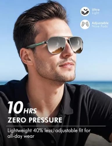Luenx Square Aviator Sunglasses for Men - 61mm Lens Width, Gradient Black Brown | Polarized UV400 Protection thumbnail 4
