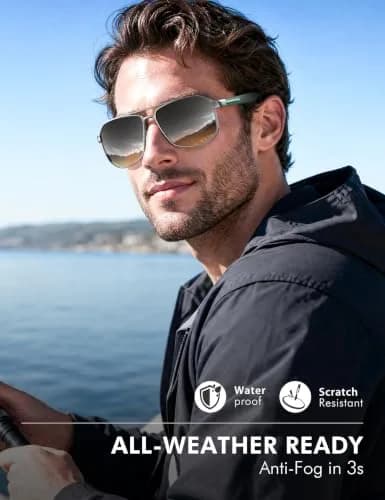 Luenx Square Aviator Sunglasses for Men - 61mm Lens Width, Gradient Black Brown | Polarized UV400 Protection thumbnail 6
