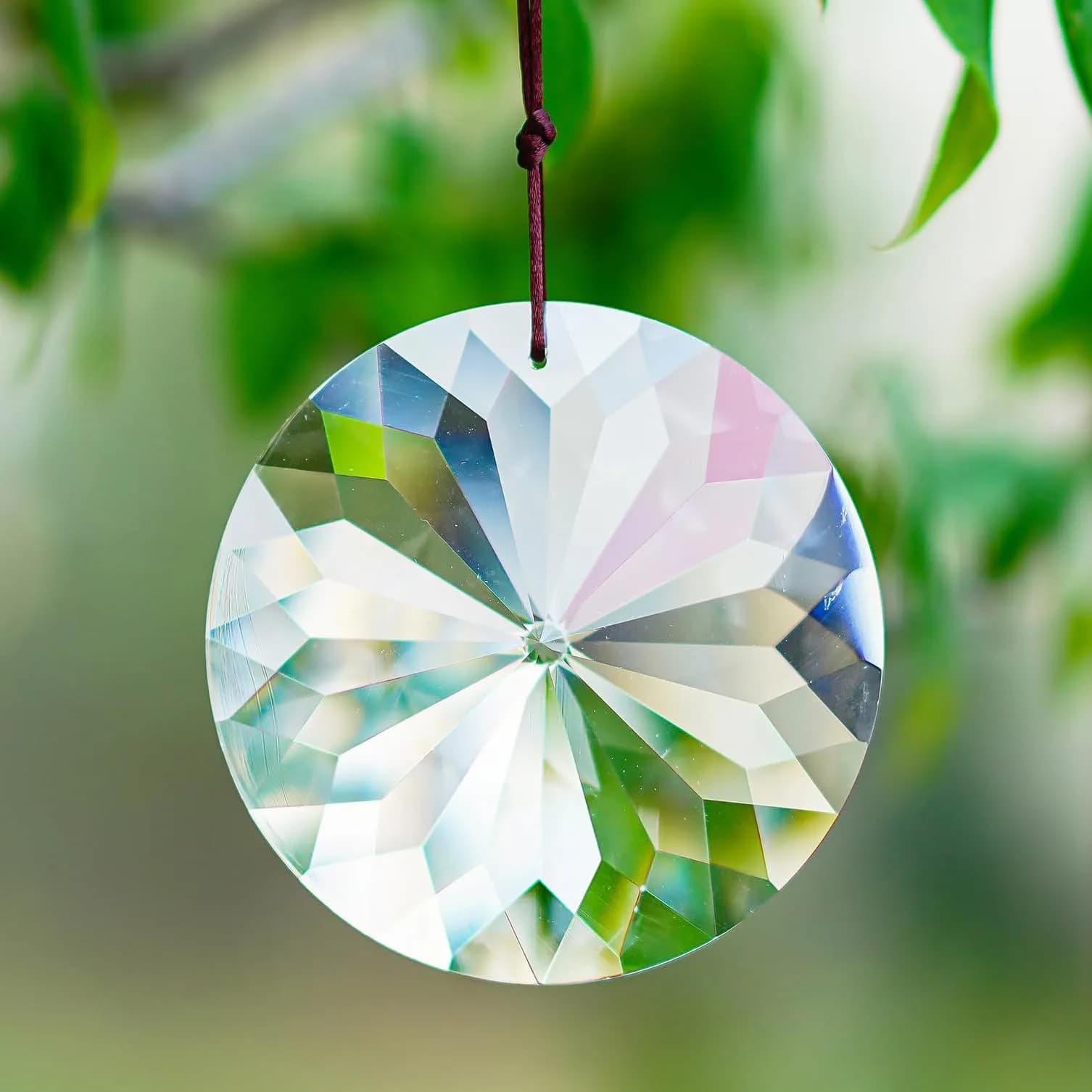 YU FENG Clear Square Crystal Prism Suncatcher 50mm (2 inch) | Rainbow Maker for Windows & Gardens — Clear_round