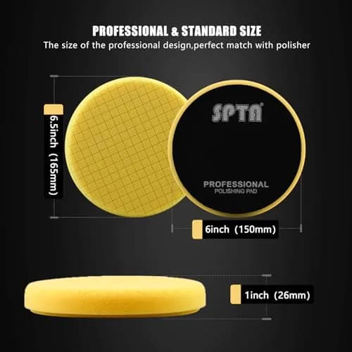SPTA Yellow T80 Medium Cut Foam Polishing Pad 6.5 Inch (165mm) Face for 6 Inch (150mm) Backing Plate | 3Pcs High-Cut Abrasive for Compounding, Polishing, Waxing thumbnail 2