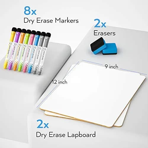 Nicpro Double Sided Dry Erase Lap Board 9 x 12 inches (2 Pack) | Portable Whiteboard for Students & Classrooms thumbnail 2