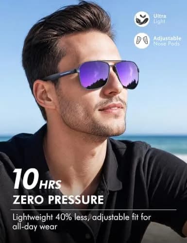 Luenx Aviator Polarized Sunglasses for Men: Square UV400 Driving, 61mm (2.4 inches) Lens Width thumbnail 4