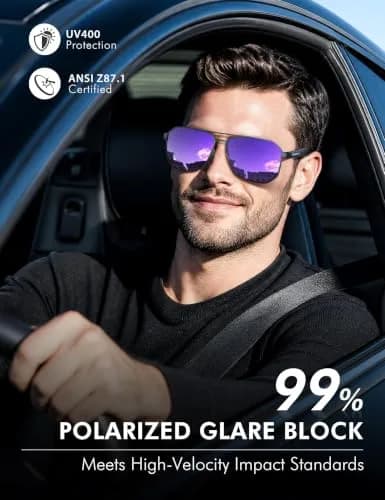 Luenx Aviator Polarized Sunglasses for Men: Square UV400 Driving, 61mm (2.4 inches) Lens Width thumbnail 2
