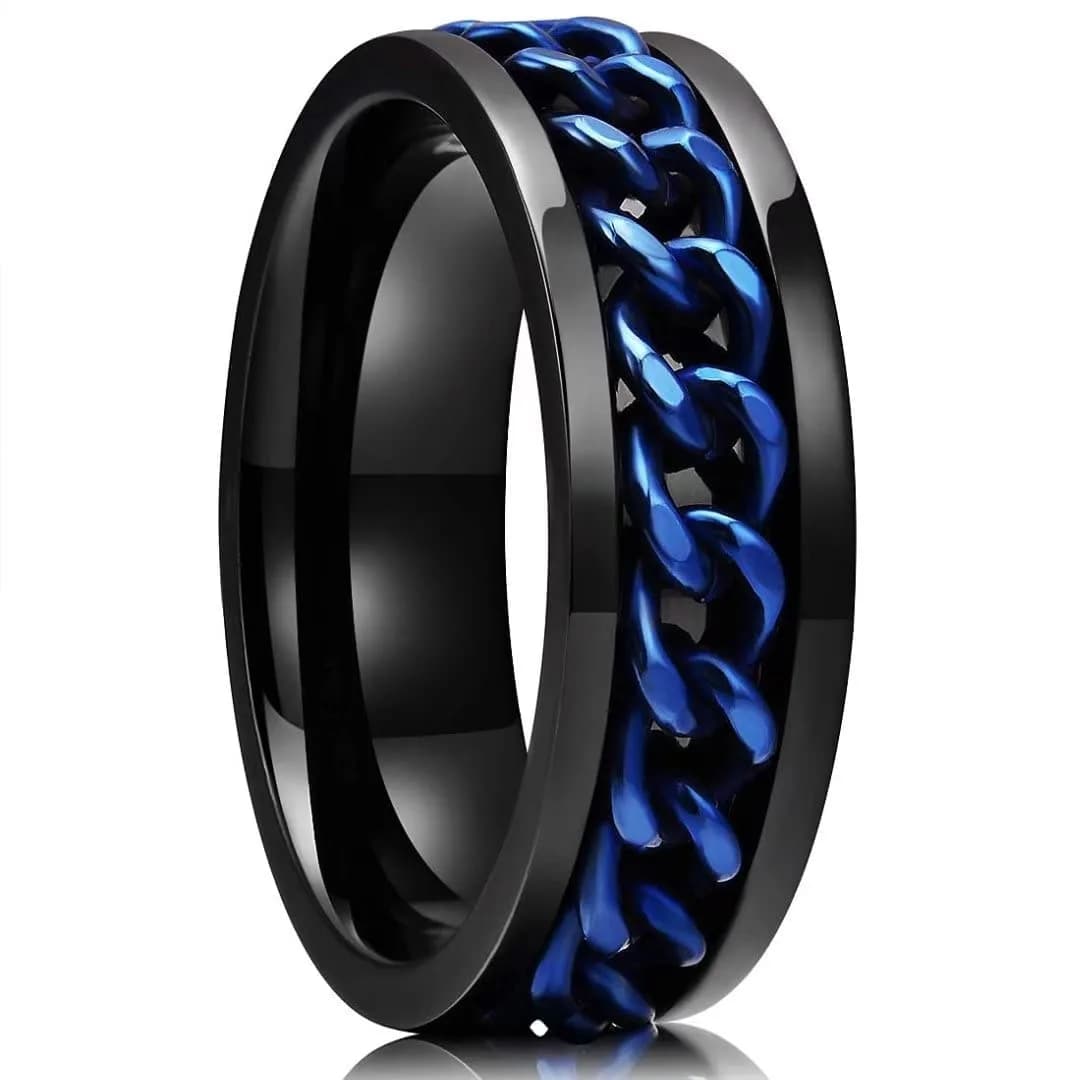 King Will Stainless Steel Fidget Ring 8mm Blue Chain Spin Size 15 (US 15) - main product image