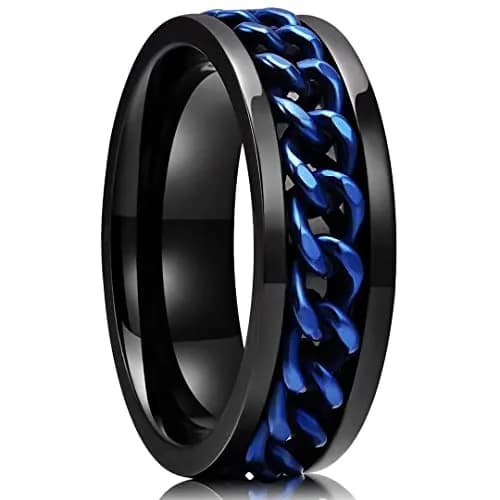 King Will Stainless Steel Fidget Ring 8mm Blue Chain Spin Size 15 (US 15) thumbnail 1