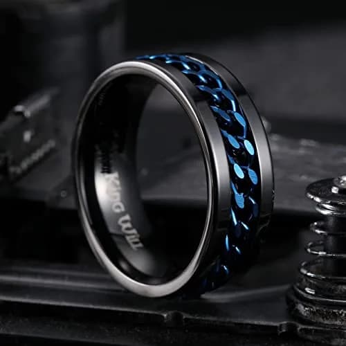 King Will Stainless Steel Fidget Ring 8mm Blue Chain Spin Size 15 (US 15) thumbnail 3