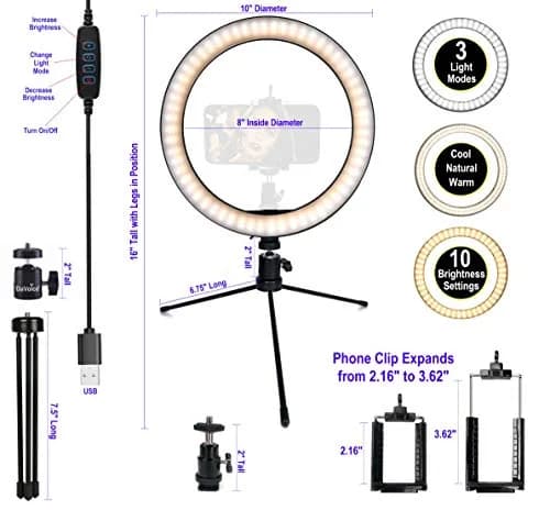 DaVoice 10" LED Ring Light for Makeup & Streaming | 3 Light Modes, Stand, Phone Holder, USB Powered thumbnail 7