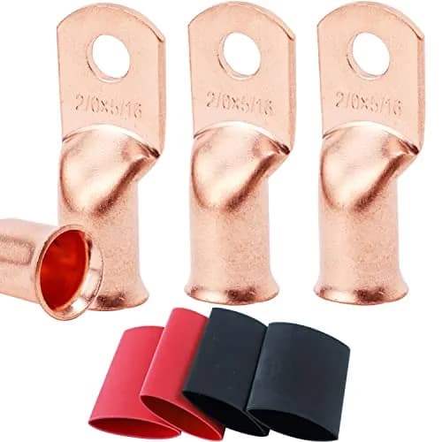 TKDMR 4 PCS 2/0 AWG - 5/16 Copper Battery Cable Lugs Ring Terminals | Corrosion-Resistant Copper, UL & CSA Certified (90c) thumbnail 1