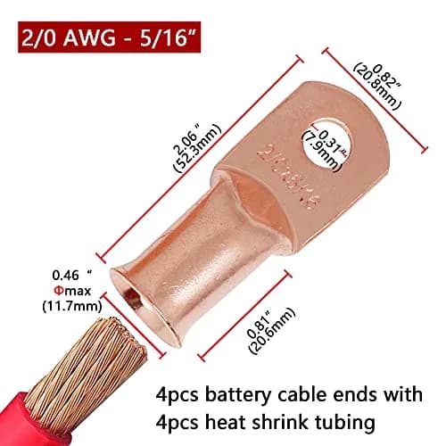 TKDMR 4 PCS 2/0 AWG - 5/16 Copper Battery Cable Lugs Ring Terminals | Corrosion-Resistant Copper, UL & CSA Certified (90c) thumbnail 3