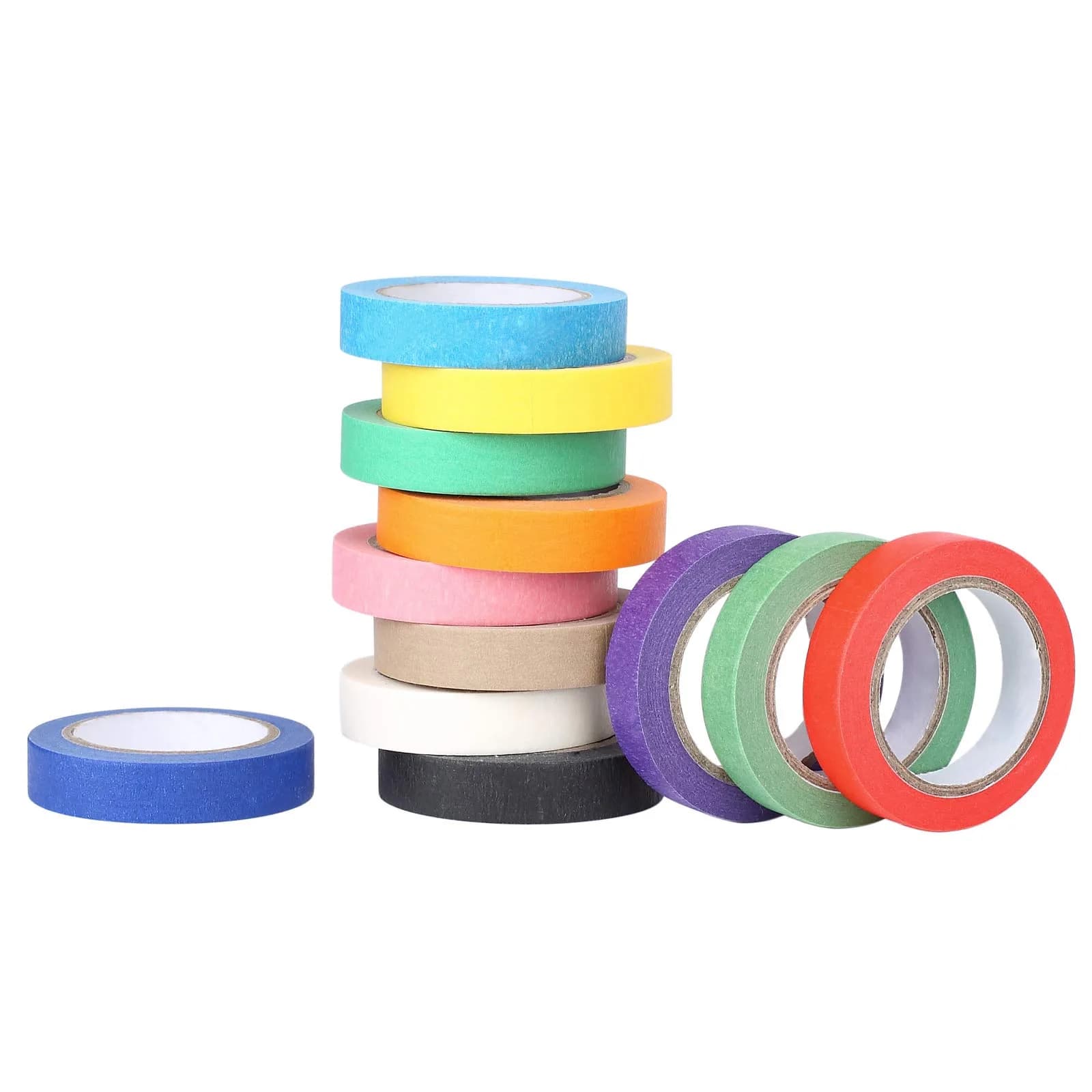 Baijixin Colored Masking Tape 12mm x 10m (12 Rolls, 396 ft Total) | Biodegradable Crepe Paper Tape for DIY & Organization