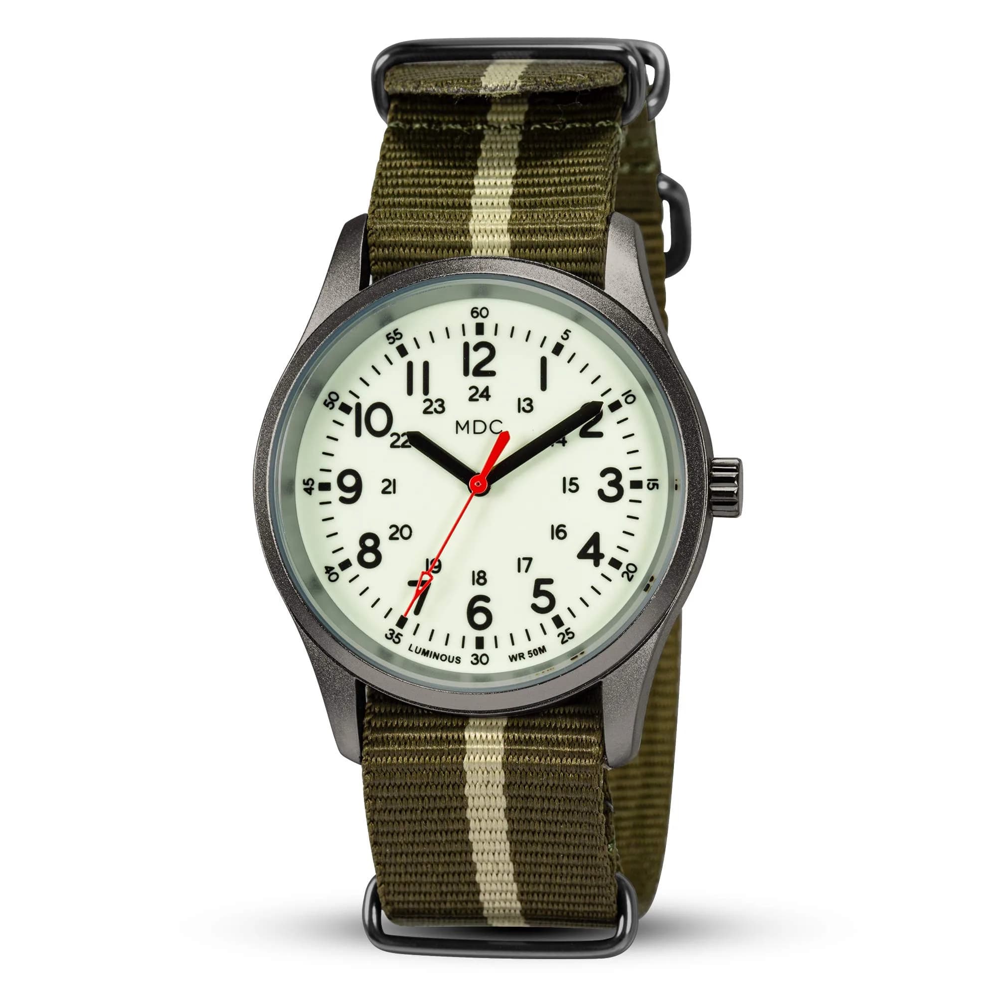Infantry Military Field Watch 38mm (1.5 inch) | Luminous Dial, Green Nylon Strap, 50M Water Resistant — Black/Green