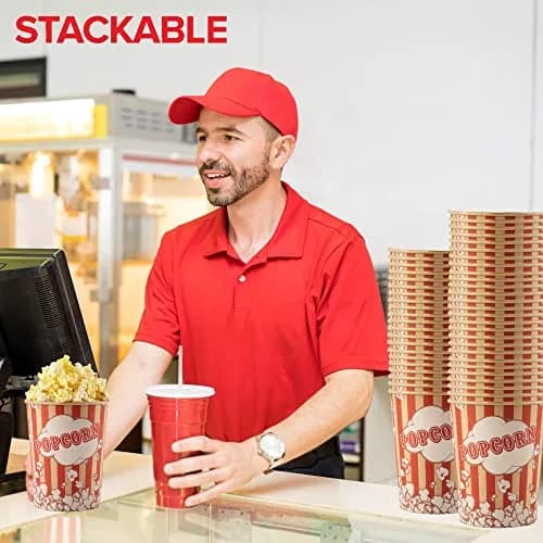 Stock Your Home 32 Oz Kraft Popcorn Buckets (25 Count) | Vintage Style Greaseproof Disposable Containers thumbnail 6