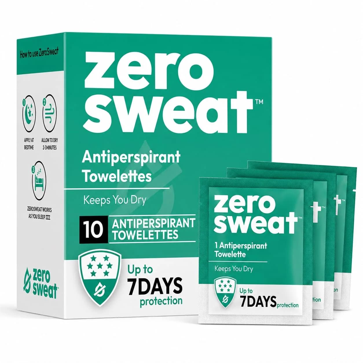 ZeroSweat Clinical Strength Antiperspirant Wipes | 10 Count (100ml Total) | Reduces Armpit Sweat