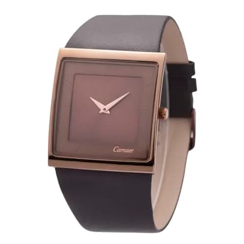 SIBOSUN Men's Square Dial Quartz Analog Watch | 41mm Stainless Steel Case, Brown Dial, Black Leather Strap thumbnail 1