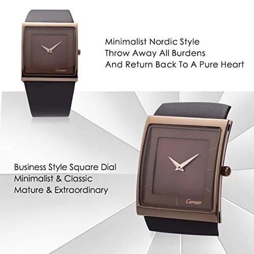 SIBOSUN Men's Square Dial Quartz Analog Watch | 41mm Stainless Steel Case, Brown Dial, Black Leather Strap thumbnail 5