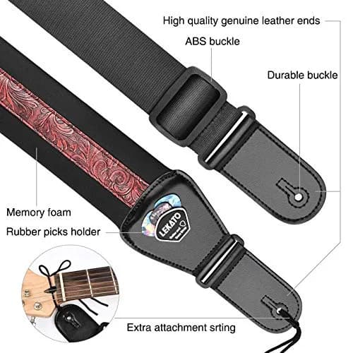 LEKATO Bass Guitar Strap - 3" Wide, Padded, Adjustable 45" to 55" | Comfortable, Durable & Safe for Heavy Guitars thumbnail 2
