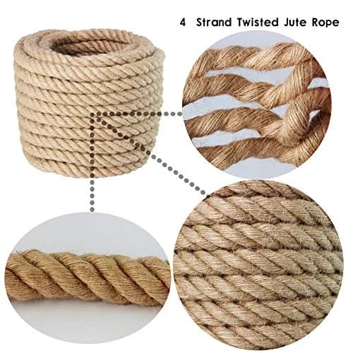 VEITHI Manila Rope 3/4 Inch (19mm) x 100 Feet (30.48m) | Natural Twisted Jute Fiber for Crafts & Tie-Downs thumbnail 3
