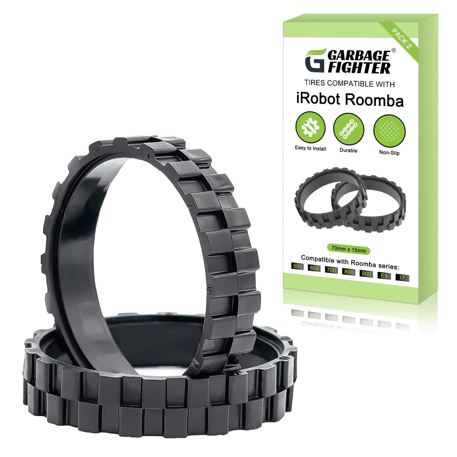 Garbage fighter Black 4 Pack Vacuum Wheels | Compatible with iRobot Roomba 500-900 Series — 2wheels