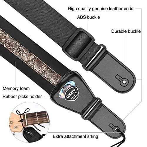 LEKATO Bass Guitar Strap - 3" Wide, Padded, Adjustable 45" to 55" | Comfortable & Durable thumbnail 2