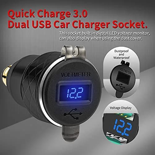 DAIERTEK DIN Hella Plug to Dual USB Charger Adapter for BMW Triumph Tiger Ducati Motorcycle Waterproof QC3.0 with Blue LED Voltmeter thumbnail 4