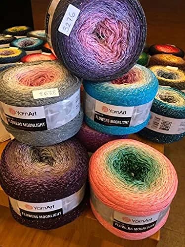 YarnArt Flowers Moonlight Gradient Cotton Acrylic Yarn with Metallic Lurex, 250g (8.82 oz) | 1000m (1094 yds) Shiny Multicolor Cake Yarn for Crochet & Knitting thumbnail 1