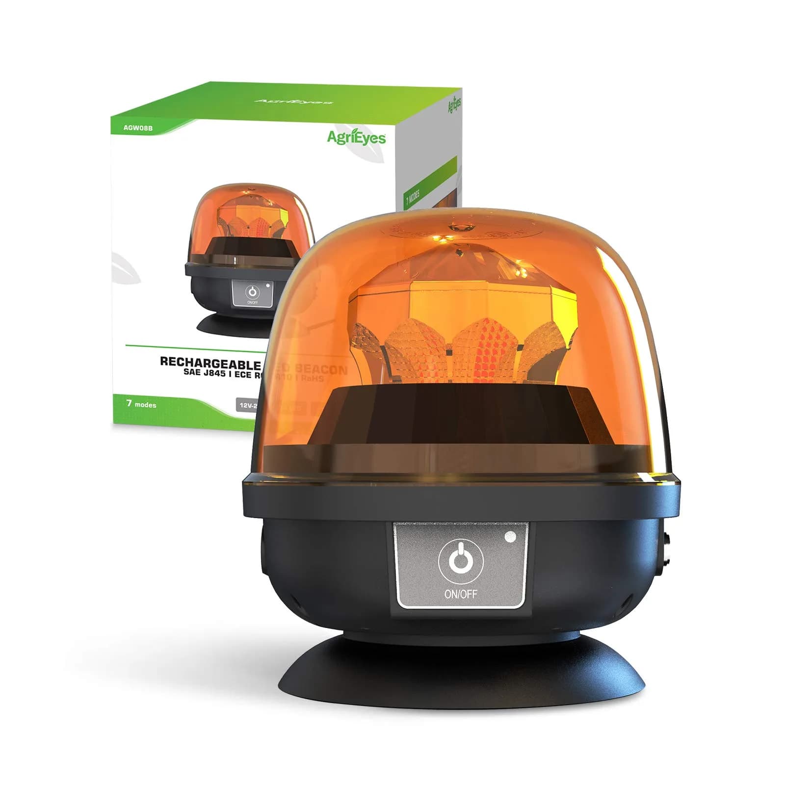 Agrieyes W08 Wireless Amber LED Beacon Light | Magnetic Base Strobe Light for Vehicles