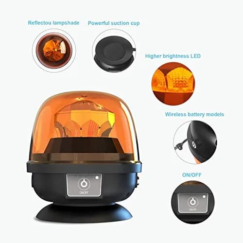 Agrieyes W08 Wireless Amber LED Beacon Light | Magnetic Base Strobe Light for Vehicles thumbnail 3