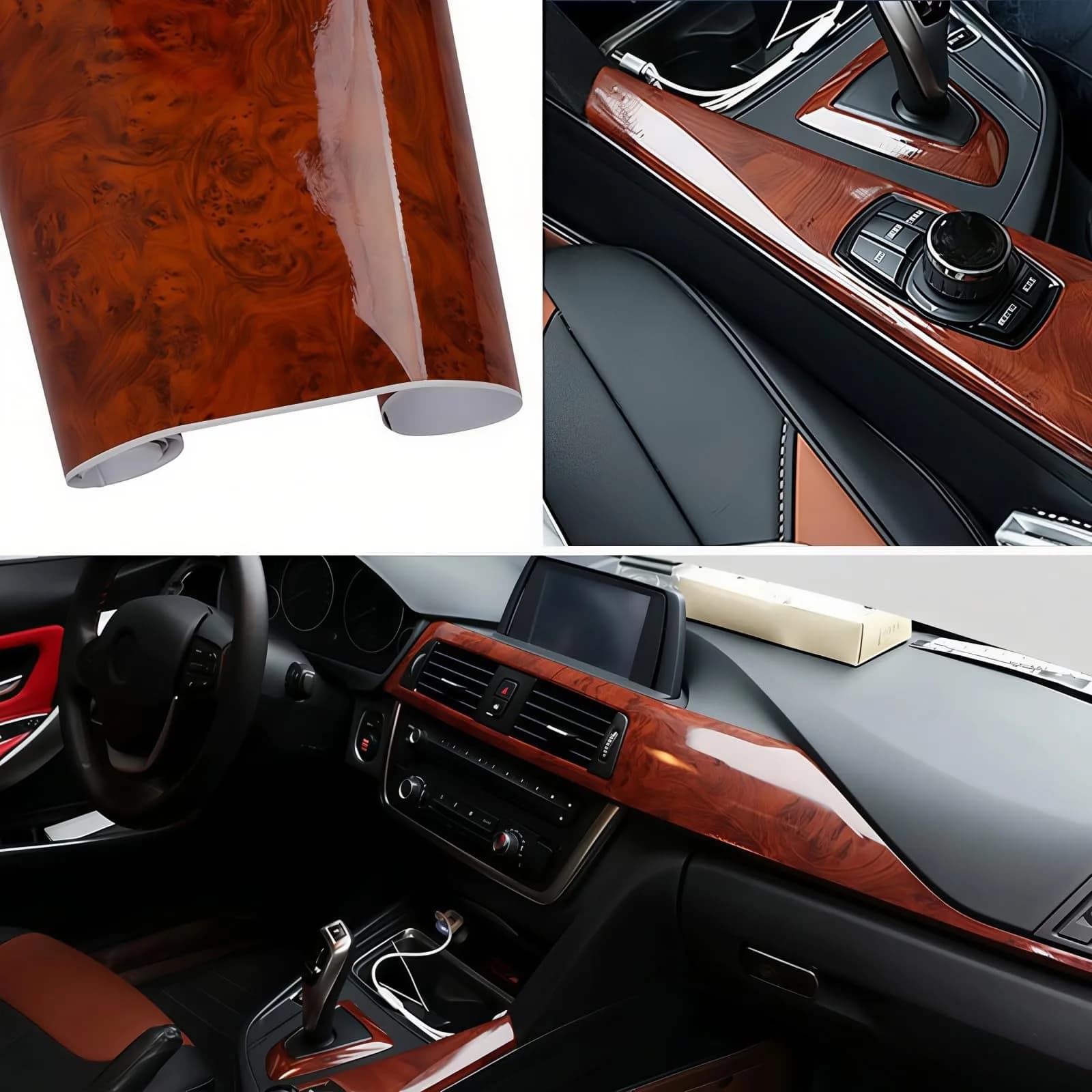 GreceYou Wood Grain Vinyl Wrap Sticker Decal for Cars & Furniture 40x100cm (15.7x39.4in) | Matte Coffee-Oak Finish — Brown