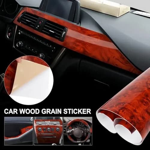 GreceYou High Glossy Wood Grain Vinyl Wrap Sticker 100x40cm | Waterproof Car Interior & Exterior Wrap thumbnail 2