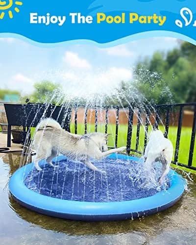 Peteast Dog Pool, Anti-Slip Splash Pad for Dogs, 59 in | Summer Hydration & Fun thumbnail 6