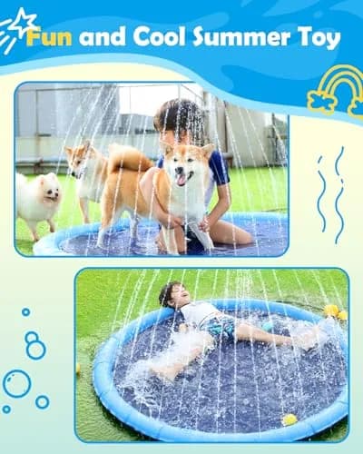 Peteast Dog Pool, Anti-Slip Splash Pad for Dogs, 59 in | Summer Hydration & Fun thumbnail 9