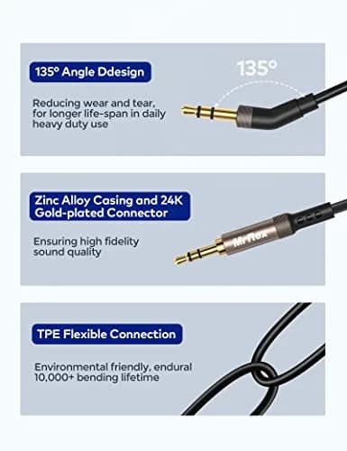 Mr Rex 16ft (5m) 3.5mm to 2.5mm Aux Cable | Tangle-Free Audio Replacement Wire for Bose, JBL Headphones thumbnail 3