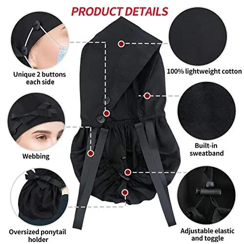 ABAMERICA Scrub Caps for Women Surgical Caps Nurse Hat with Ponytail Holder, Satin-Lined, Breathable Polyester, Adjustable Fit thumbnail 5