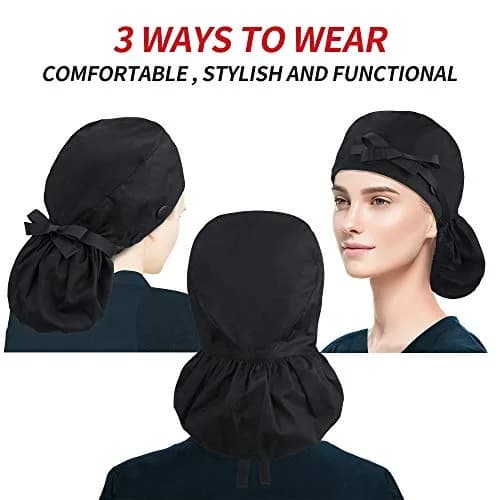 ABAMERICA Scrub Caps for Women Surgical Caps Nurse Hat with Ponytail Holder, Satin-Lined, Breathable Polyester, Adjustable Fit thumbnail 3