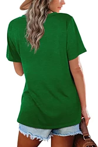 WIHOLL Green V Neck Loose Fit Summer Top for Women | Casual Blouse for Beach & Vacation thumbnail 5